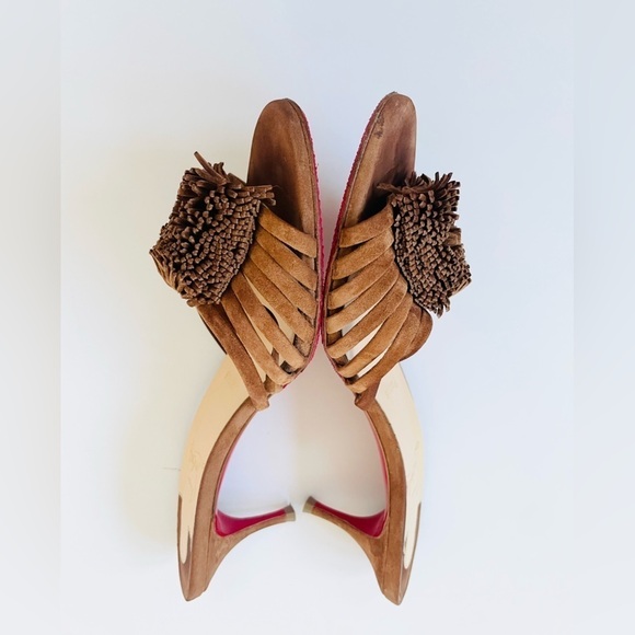 Christian Louboutin Belbrossa 55 Biscotto Brown suede leather Mule Heels EU 38.5 - Picture 4 of 9